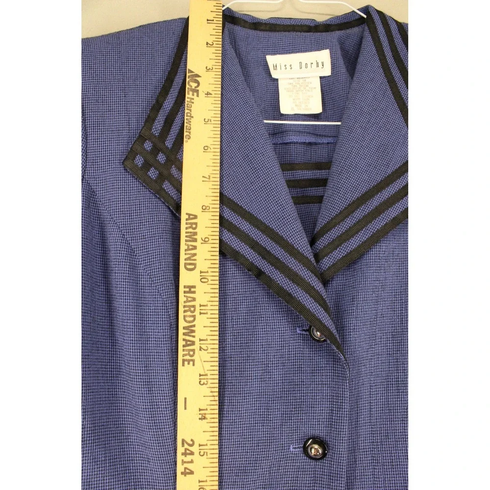 Miss Dorby Vtg Blue Sailor Collar Button Cottagecore Dress Womens 10 Houndstooth - Picture 6 of 13